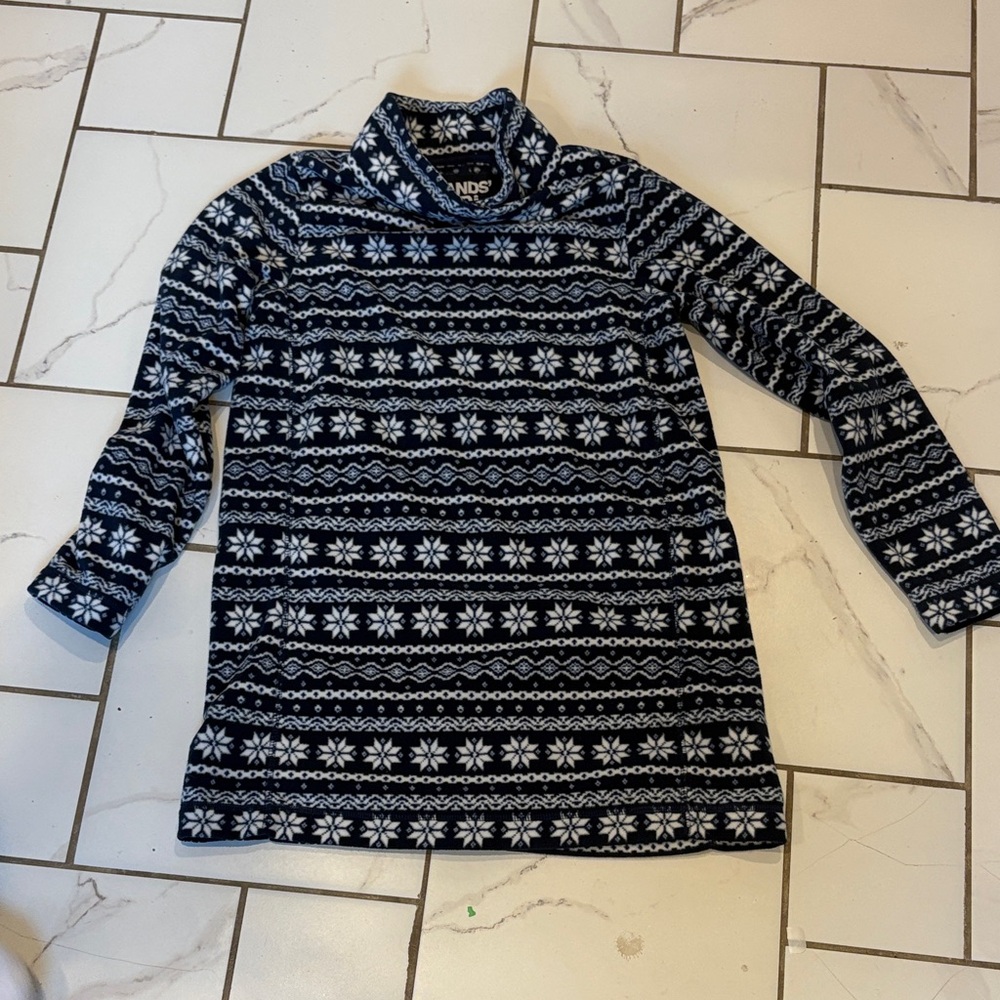 Lands' End Women’s Turtleneck Tunic Sweater - Navy and White Snowflake XS